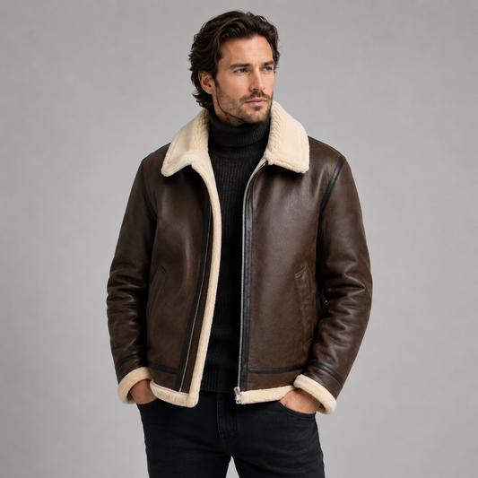 Blouson aviateur homme similicuir doublure fausse fourrure