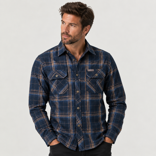 Chemise homme carreaux manches longues poches poitrine