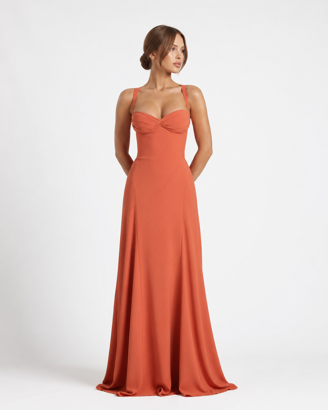Robe Maxi Corset Golden Hour – Jupe Fluide et Lacets Dos