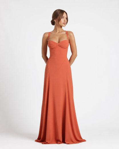 Robe Maxi Corset Golden Hour – Jupe Fluide et Lacets Dos