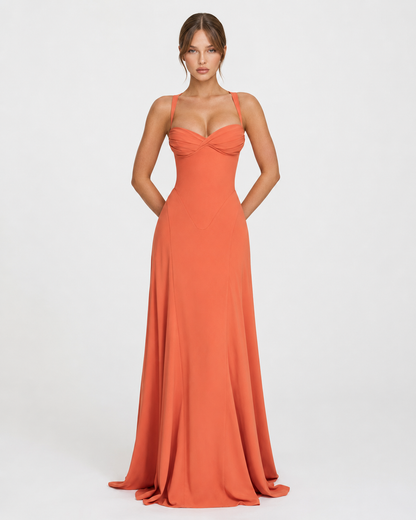 Robe Maxi Corset Golden Hour – Jupe Fluide et Lacets Dos