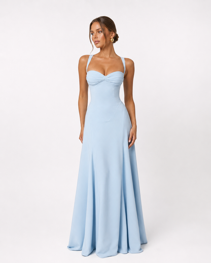 Robe Maxi Corset Golden Hour – Jupe Fluide et Lacets Dos