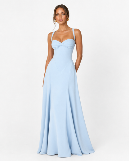 Robe Maxi Corset Golden Hour – Jupe Fluide et Lacets Dos