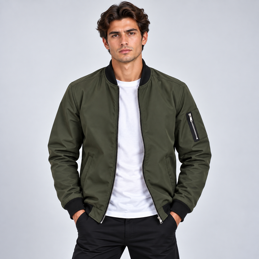 Blouson bomber homme léger col côtelé utilitaire