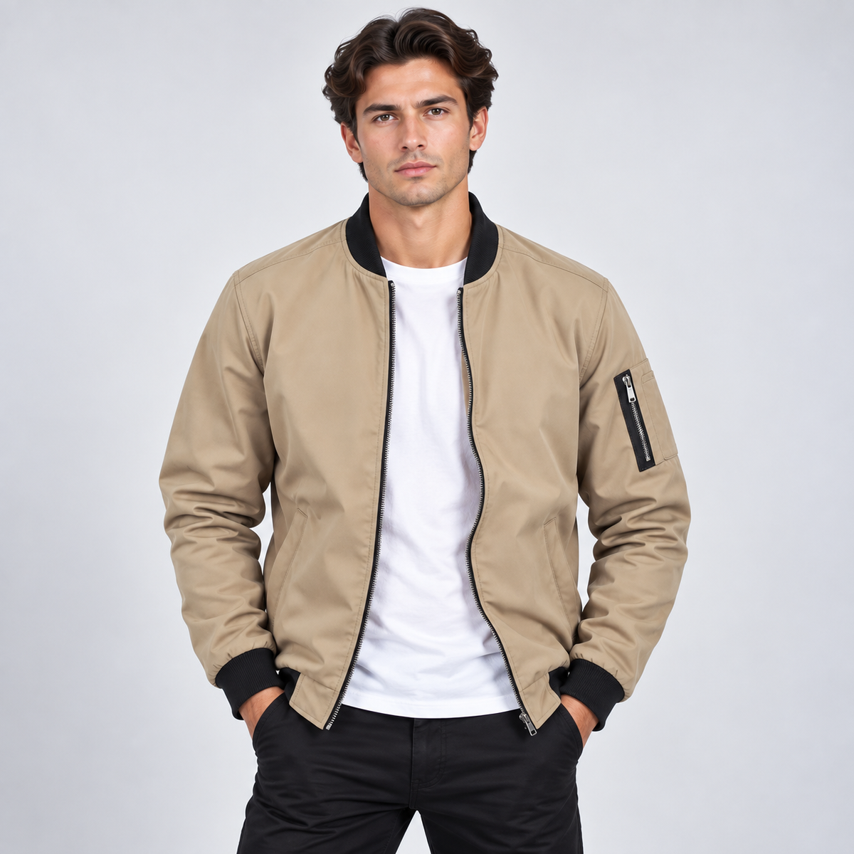 Leichte Utility-Bomberjacke für Herren mit Rippkragen