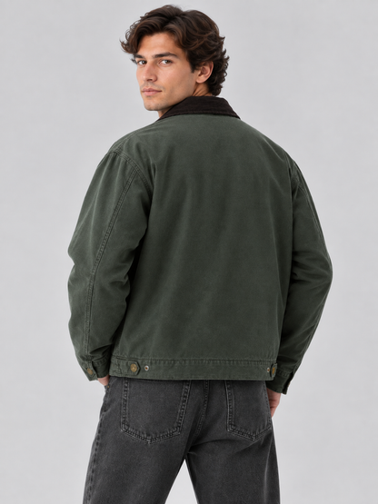 Herrenjacke aus Canvas mit Cordkragen, reguläre Passform