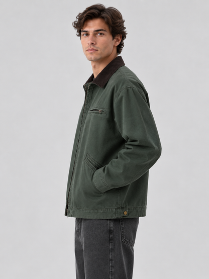 Herrenjacke aus Canvas mit Cordkragen, reguläre Passform