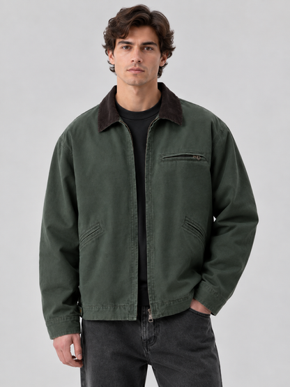 Herrenjacke aus Canvas mit Cordkragen, reguläre Passform