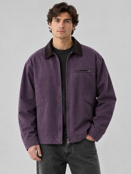 Herrenjacke aus Canvas mit Cordkragen, reguläre Passform