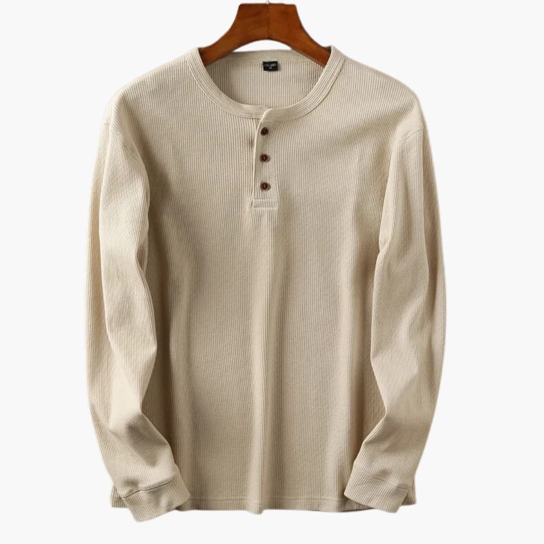 Chemise Henley homme manches longues boutonnée unie