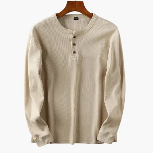 Herren Henley Langarmhemd mit Knopfleiste einfarbig