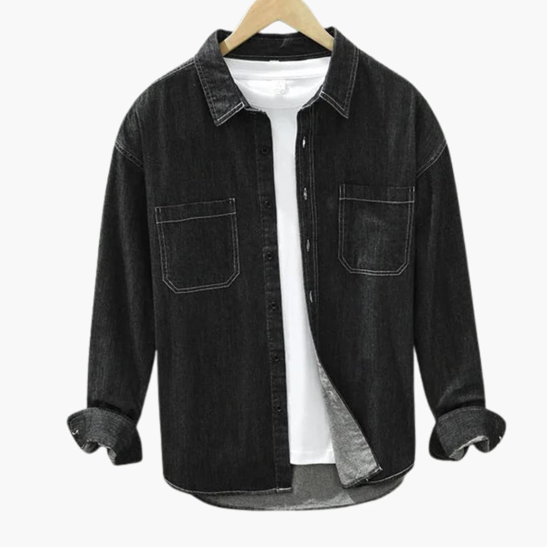 Chemise homme denim boutonnée poche poitrine unie
