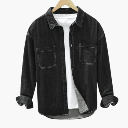 Chemise homme denim boutonnée poche poitrine unie