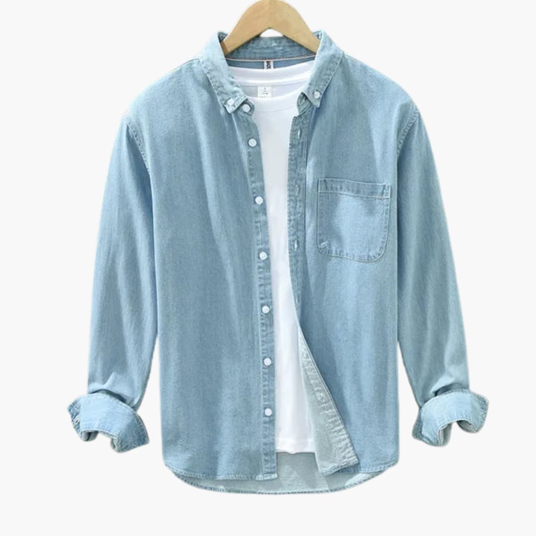 Chemise homme denim boutonnée poche poitrine unie