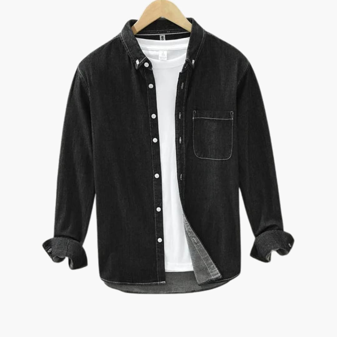 Chemise homme denim boutonnée poche poitrine unie
