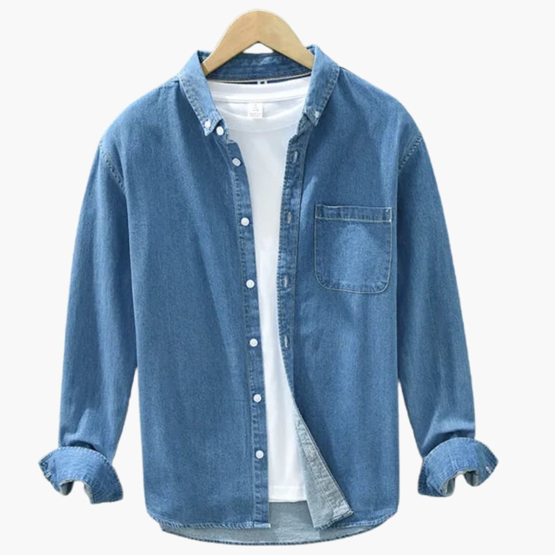Chemise homme denim boutonnée poche poitrine unie