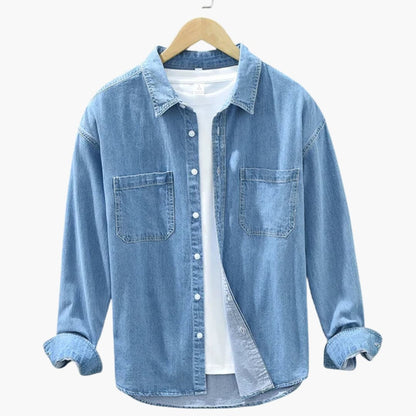 Chemise homme denim boutonnée poche poitrine unie