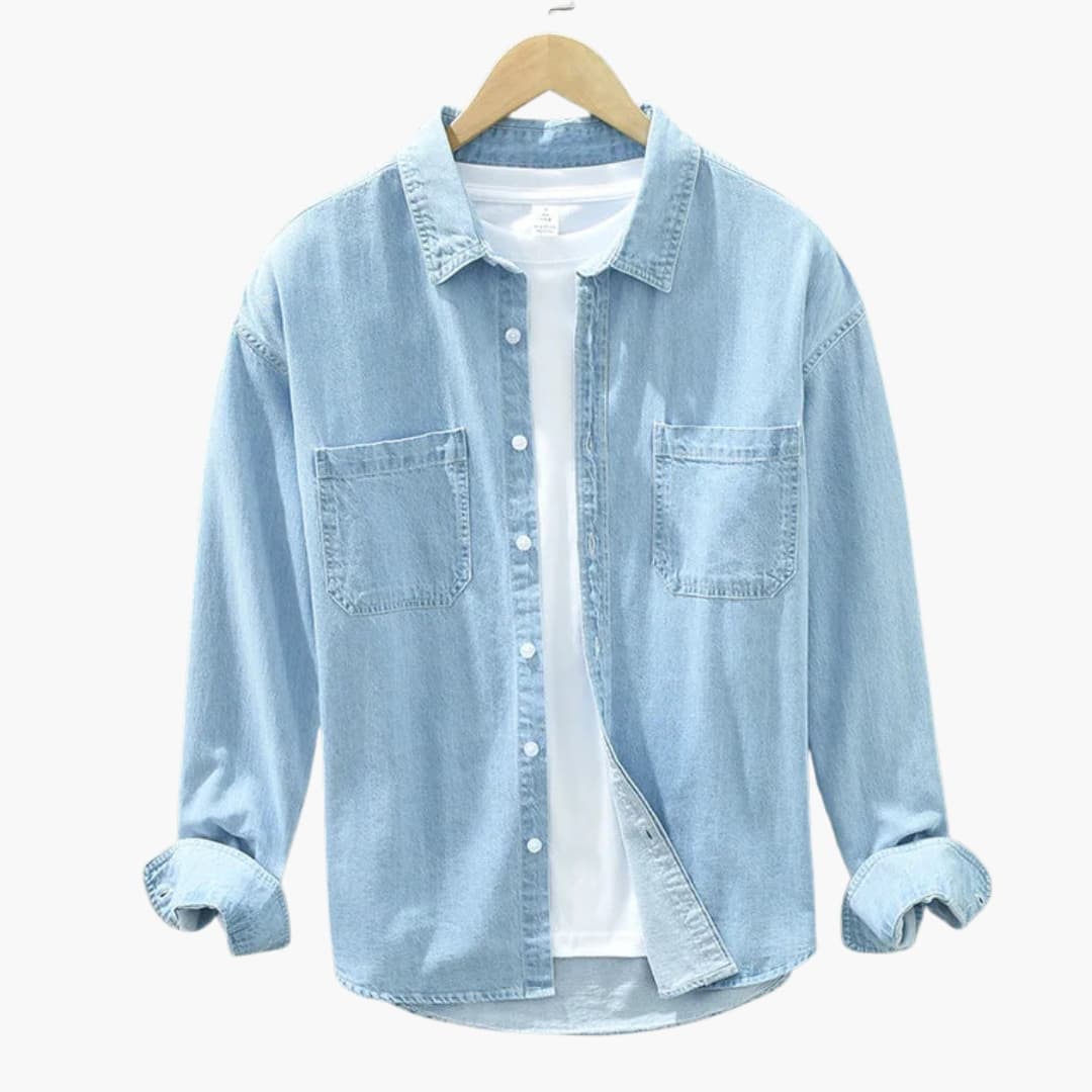 Chemise homme denim boutonnée poche poitrine unie