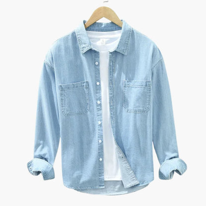 Chemise homme denim boutonnée poche poitrine unie