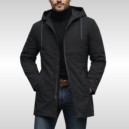 Manteau long à capuche homme fermeture éclair décontracté