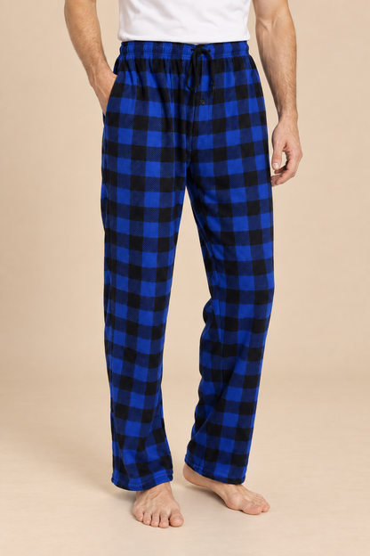 Bas de pyjama homme polaire à carreaux avec cordon