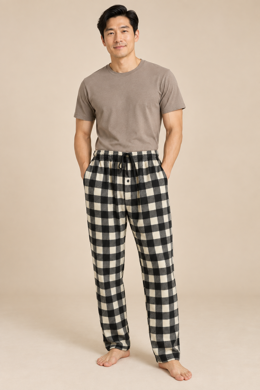 Bas de pyjama homme polaire à carreaux avec cordon