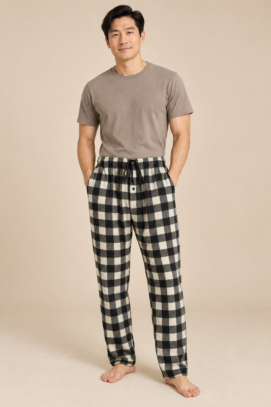 Bas de pyjama homme polaire à carreaux avec cordon