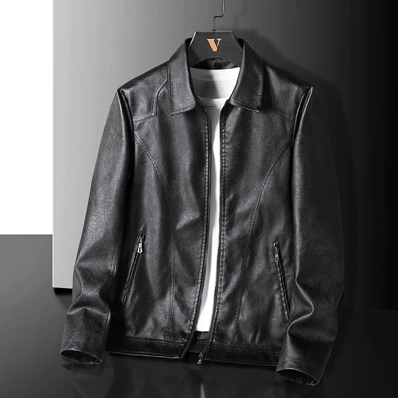 Lässige Vintage-Herrenjacke aus Leder in Schwarz und Grün