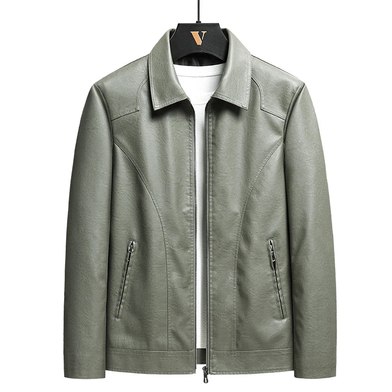 Lässige Vintage-Herrenjacke aus Leder in Schwarz und Grün