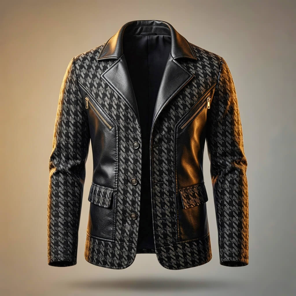 Blazer homme cuir italien motif pied-de-poule