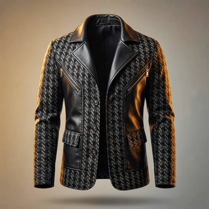 Blazer homme cuir italien motif pied-de-poule