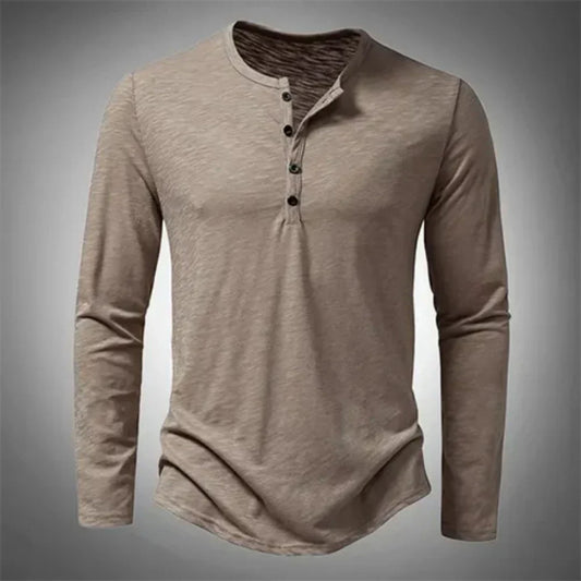 T-Shirt Henley homme manches longues décontracté