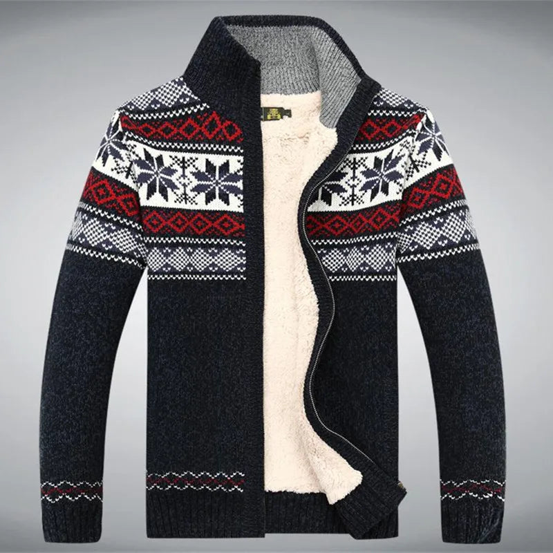 Herren-Strickfleeceweste mit Jacquardmuster und Stehkragen