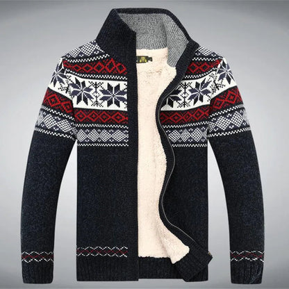 Herren-Strickfleeceweste mit Jacquardmuster und Stehkragen