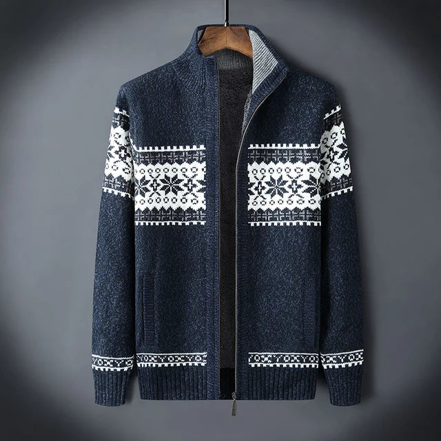 Herren-Strickfleeceweste mit Jacquardmuster und Stehkragen