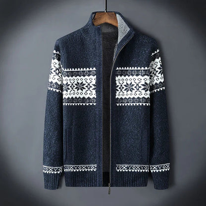 Herren-Strickfleeceweste mit Jacquardmuster und Stehkragen