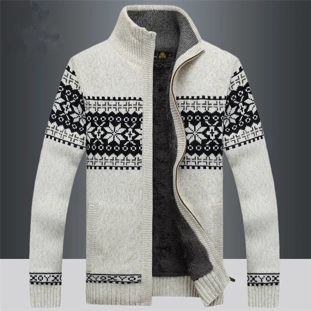 Herren-Strickfleeceweste mit Jacquardmuster und Stehkragen