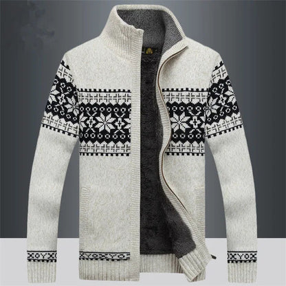 Herren-Strickfleeceweste mit Jacquardmuster und Stehkragen