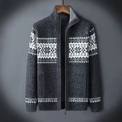 Herren-Strickfleeceweste mit Jacquardmuster und Stehkragen