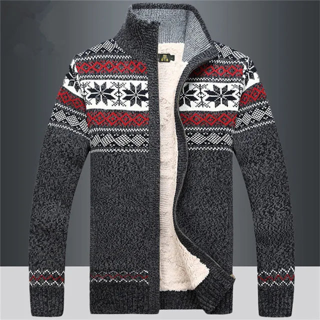Herren-Strickfleeceweste mit Jacquardmuster und Stehkragen