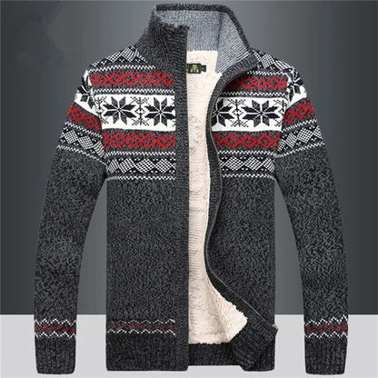 Herren-Strickfleeceweste mit Jacquardmuster und Stehkragen