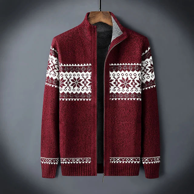 Herren-Strickfleeceweste mit Jacquardmuster und Stehkragen