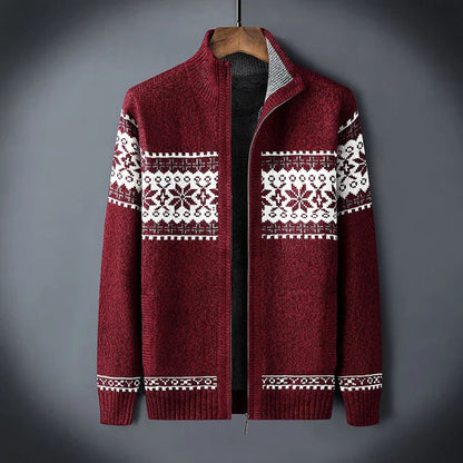 Herren-Strickfleeceweste mit Jacquardmuster und Stehkragen