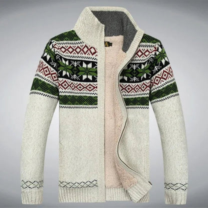 Herren-Strickfleeceweste mit Jacquardmuster und Stehkragen