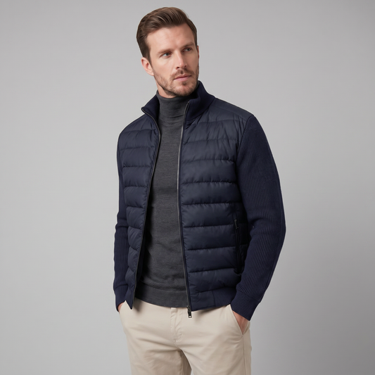 Gesteppte Herren-Daunenjacke mit isolierten Strickärmeln