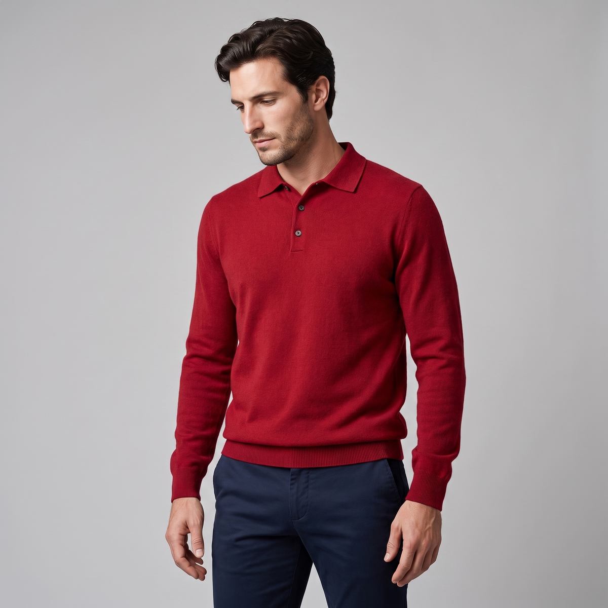 Pull homme laine col polo chaud respirant