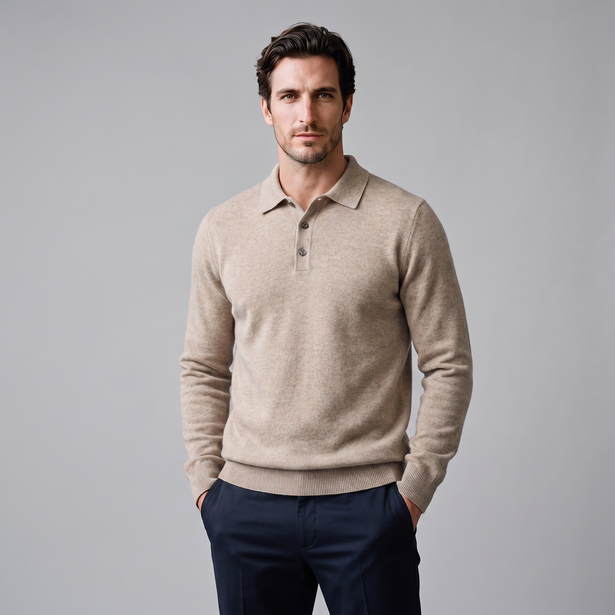 Pull homme laine col polo chaud respirant