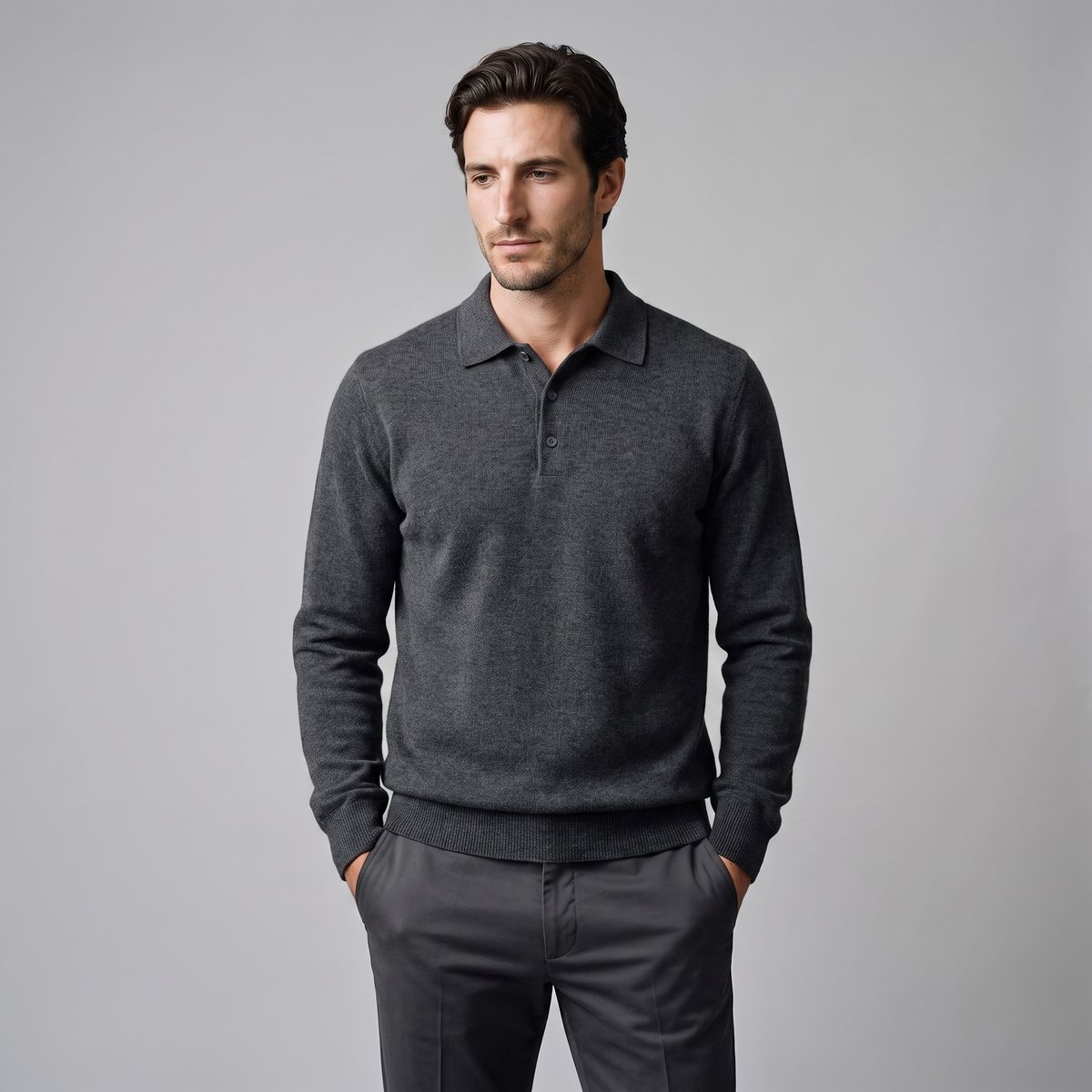 Pull homme laine col polo chaud respirant