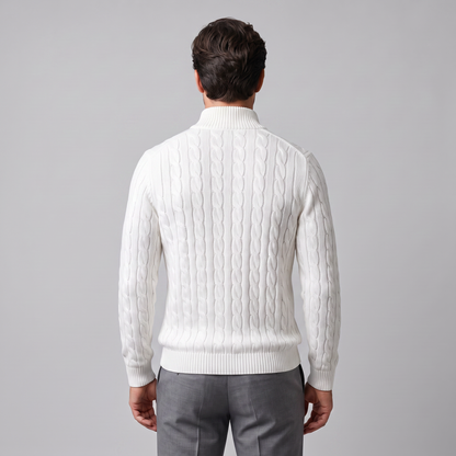 Herren-Pullover aus Baumwollstrick mit Zopfmuster und Reißverschlusskragen