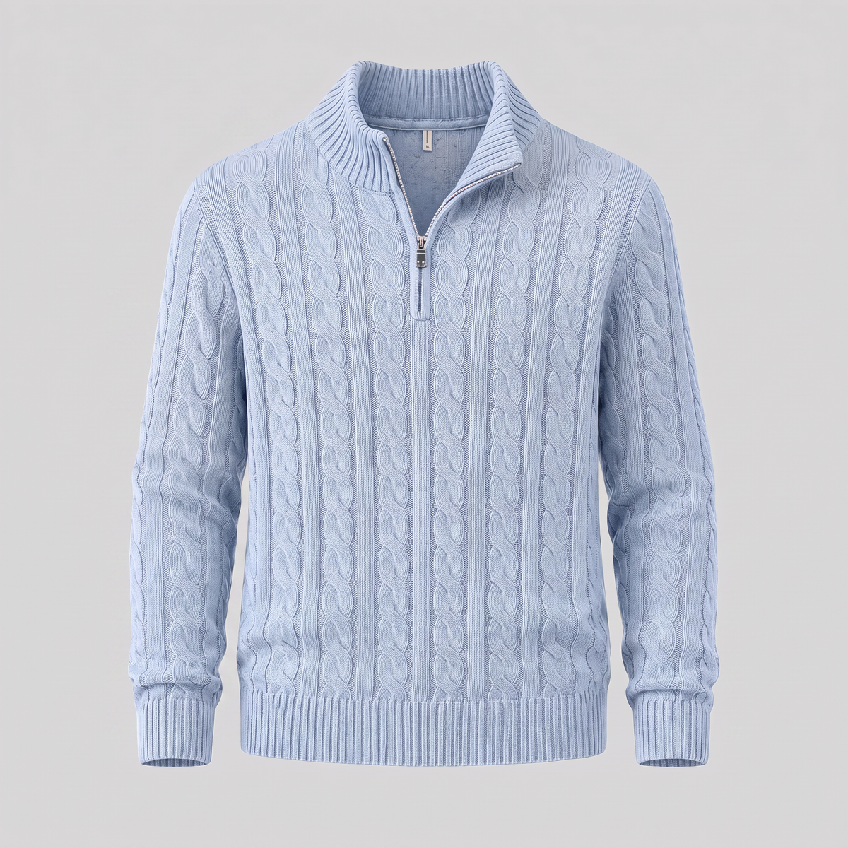 Herren-Pullover aus Baumwollstrick mit Zopfmuster und Reißverschlusskragen